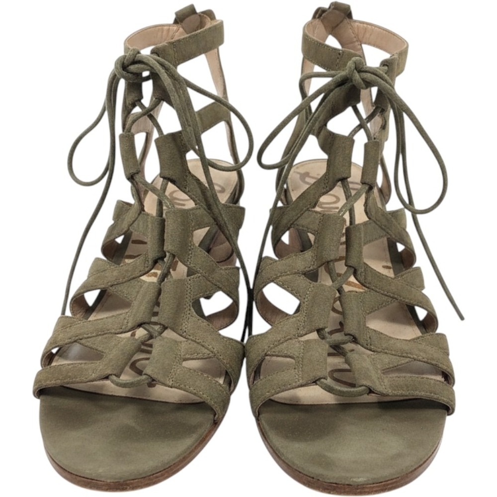 Sam Edelman Ardella Olive Green Suede Gladiator Lace Up Block Heel Sandals 9.5M